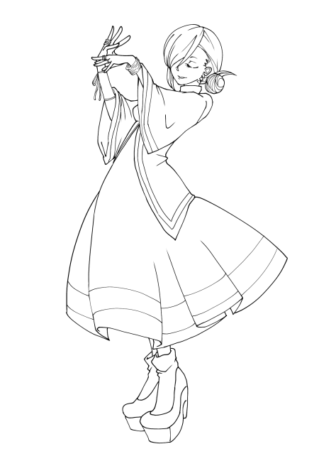 何処かの民族衣装@線画