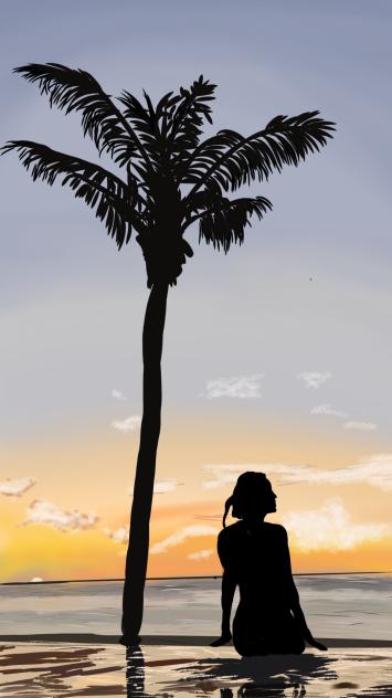 beautiful girl ocean view - ibisPaint