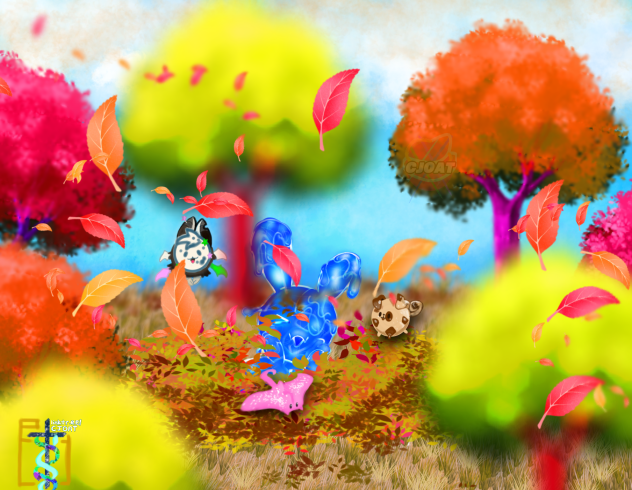 Feather & Companions Playing in Fall