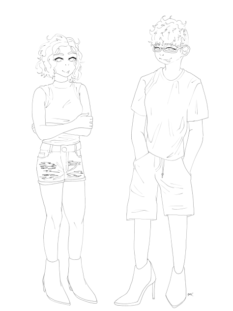 Me and my brother in heals (lineart)