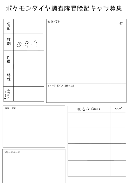 調査隊冒険記キャラ募集紙〜