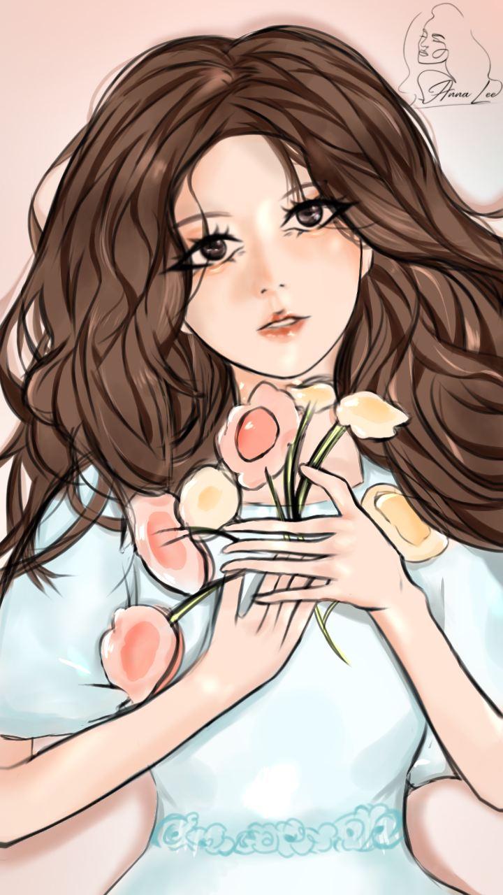 Pretty girl with flowers - ibisPaint