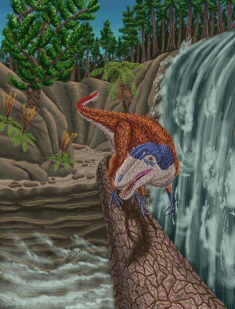Yutyrannus Huali at a Waterfall