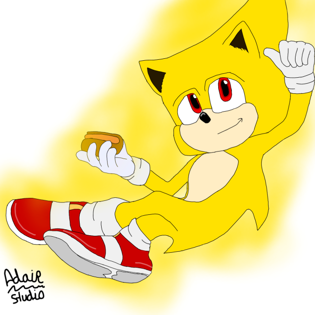 Sonic the hedgehog with a chili dog