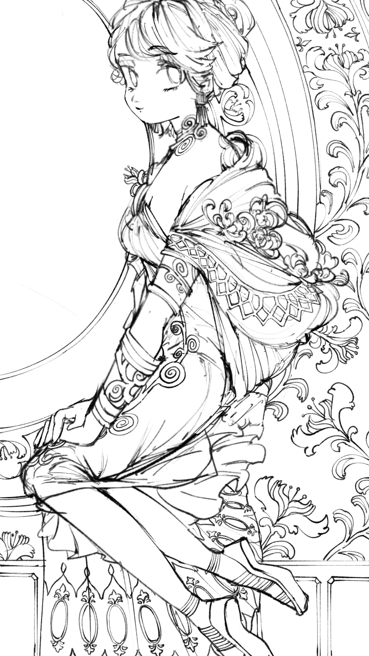 波の絵 線画 2019年作 ラフ兼線画 - ibisPaint