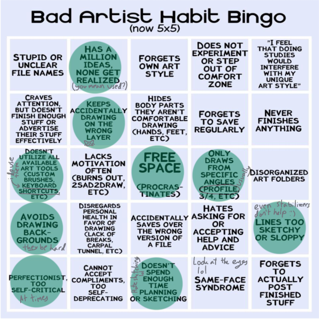 Bad Artist Habit Bingo