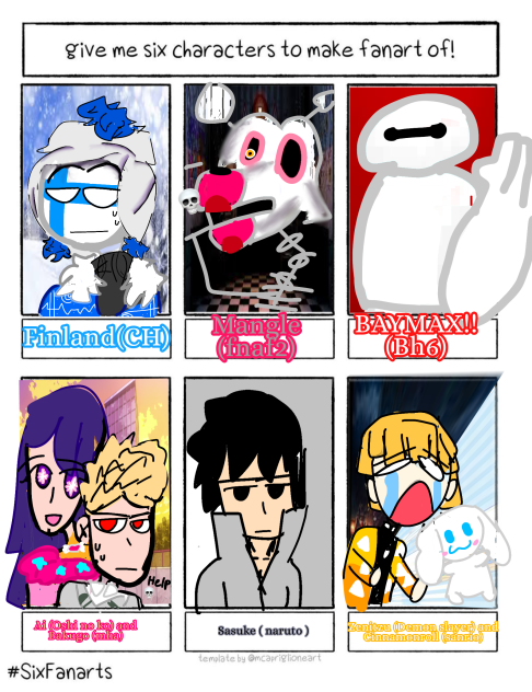 Give me 6 characters to make fan-art of!