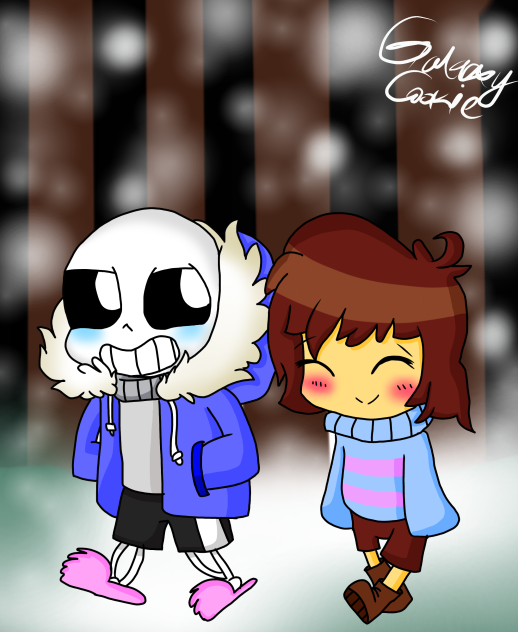 Sans and frisk in Snowdin