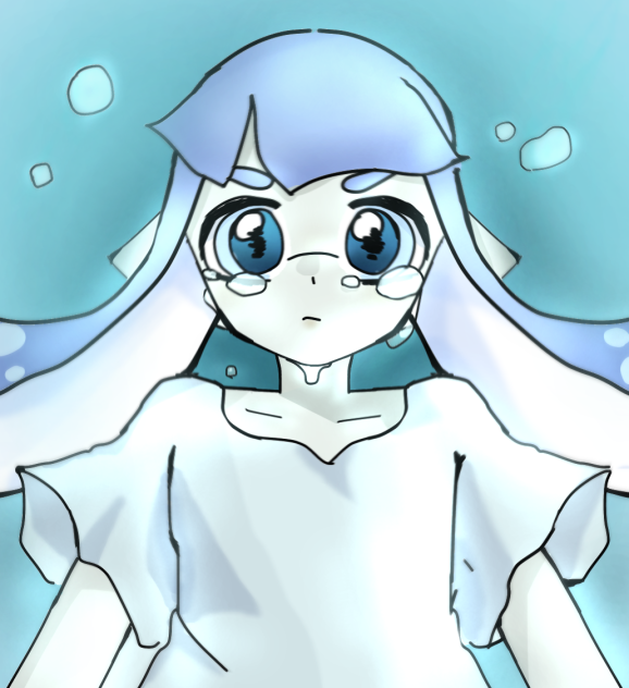 沈みながらなにかを訴えるイカちゃん