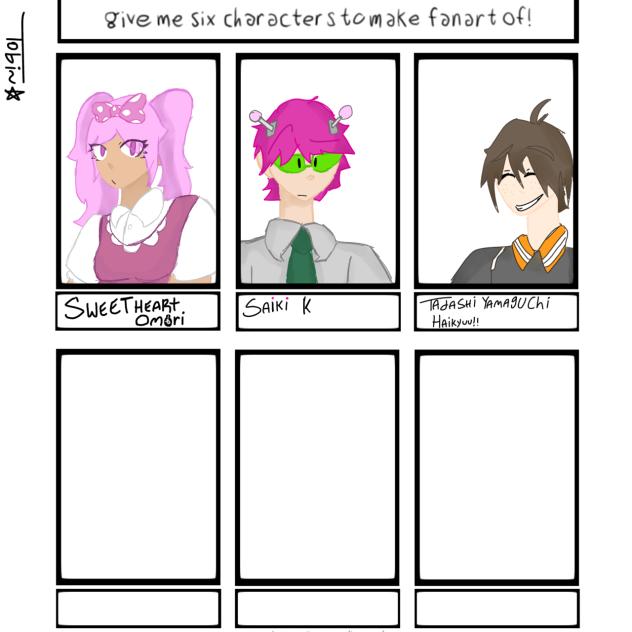 six charaters to make fanart of part2