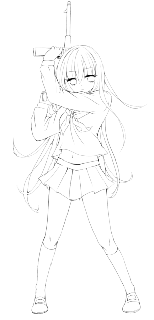 【線画】セーラー服と機関銃
