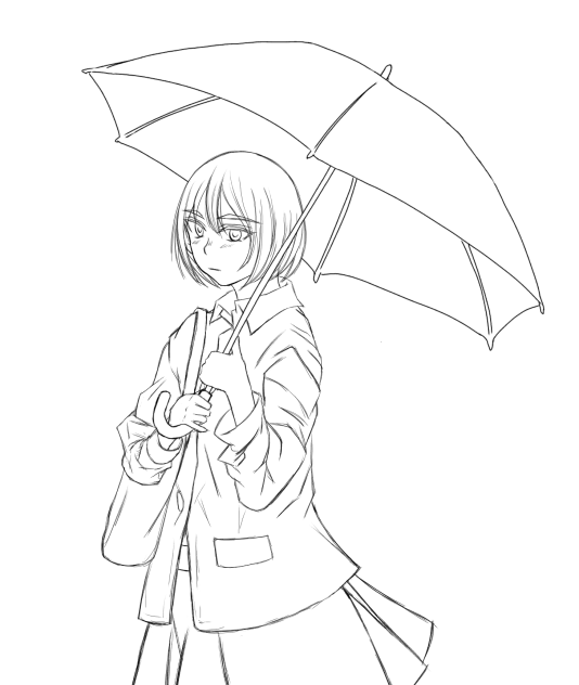 傘を差す女の子 下絵