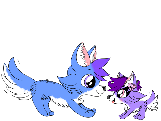 Blue And Purple Dad And Daughter Dogs