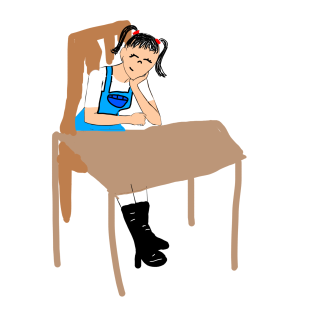Little girl dreaming on table
