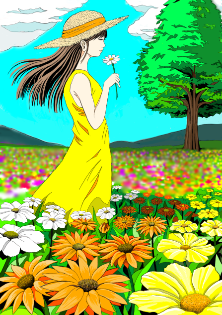 女の子と花畑