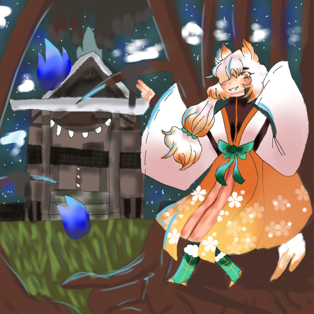A fox girl wanders through the forsest