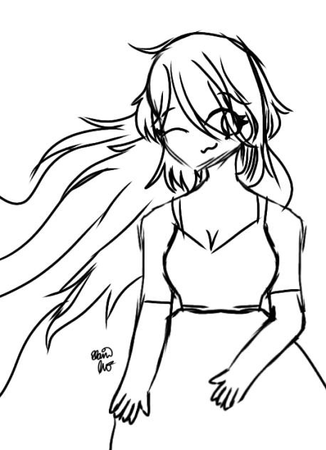 A Girl with Long Wavy Hair Sketch