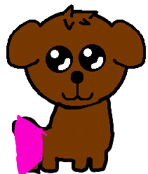 poochee on all fours wearing pansy skirt