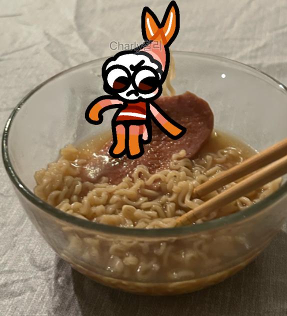 Shrimpo in a ramen bowl idk