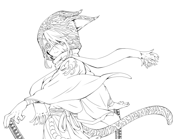 ★眼帯のネコ侍★(線画)