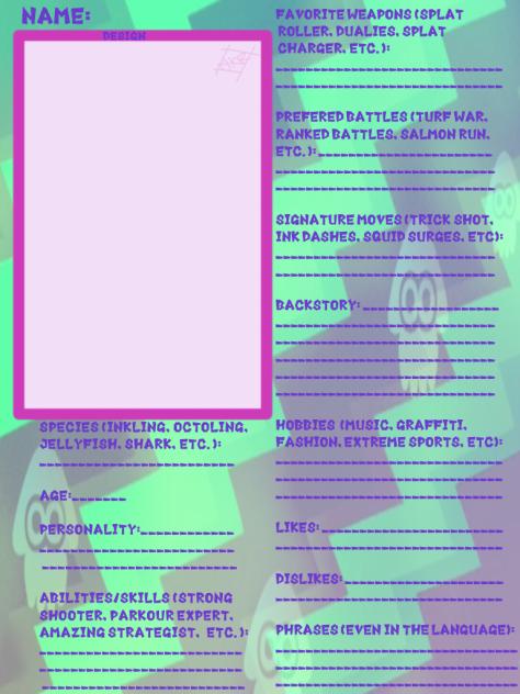 Splatoon Character Sheet (Free to use)