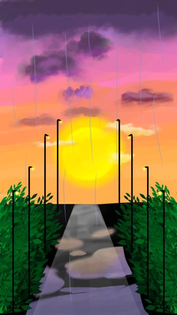 sunset in the rain