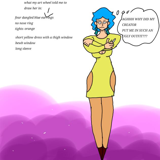 Amber with an outfit made by a wheel