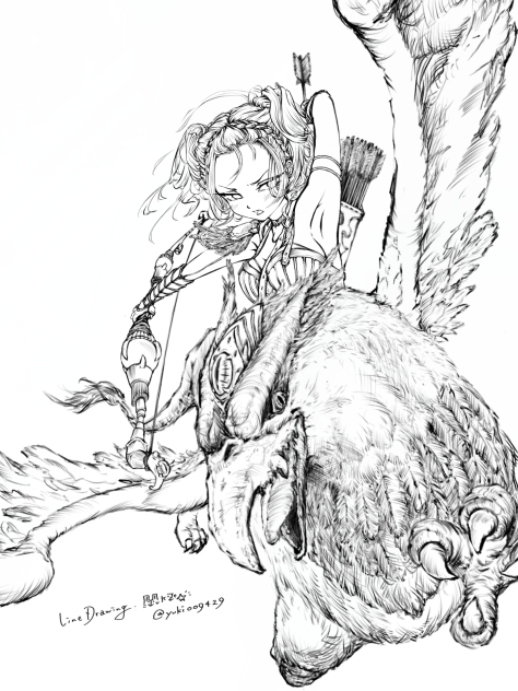 線画 〜グリフィンと射手〜