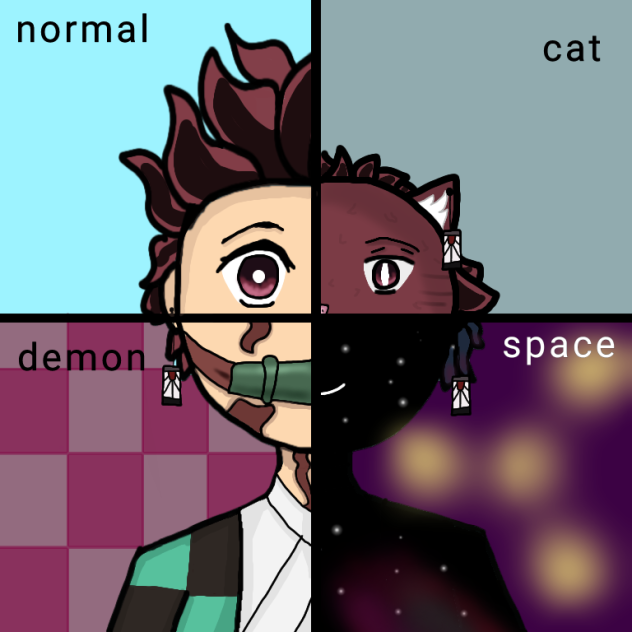 tanjiro in 4 different squares