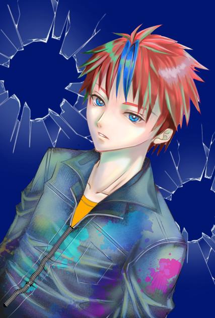 つなぎを着た男子