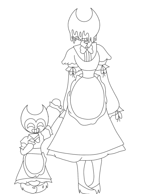 bendy and inky demon in maids dresses