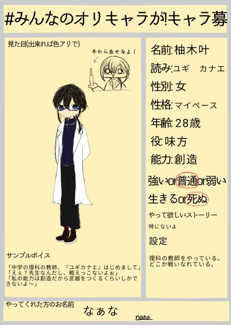 みんなのオリキャラが！キャラ募