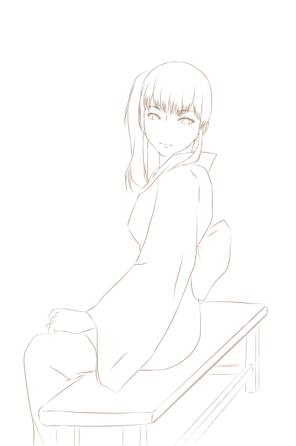 浴衣の女の子 線画