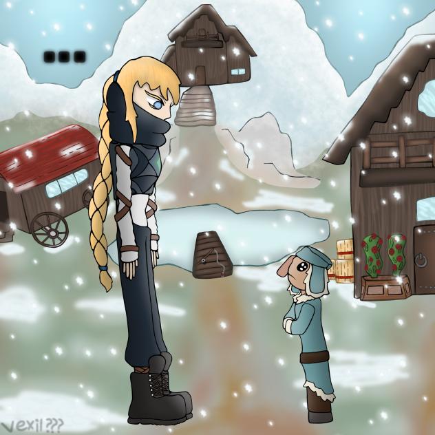 Vwula staring at a baby Villager