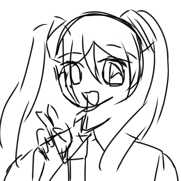 不透明度0で描いた初音ミク　線画