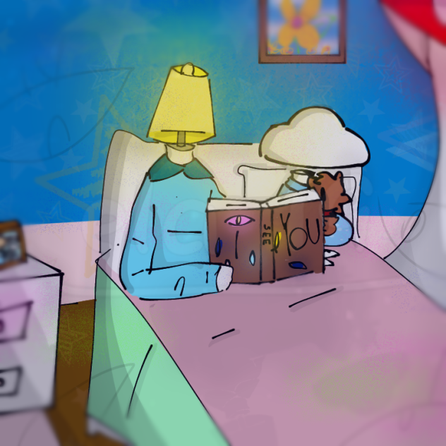 dad and daugher read a book at ningt