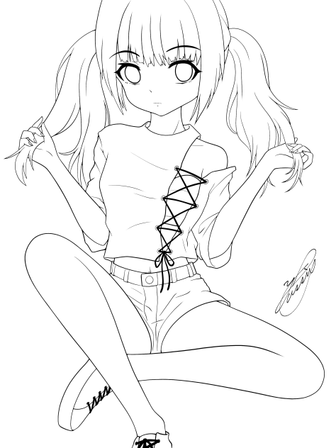 Girl with pigtails（線画）