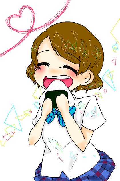 おにぎりを幸せそうに食べるかよちん