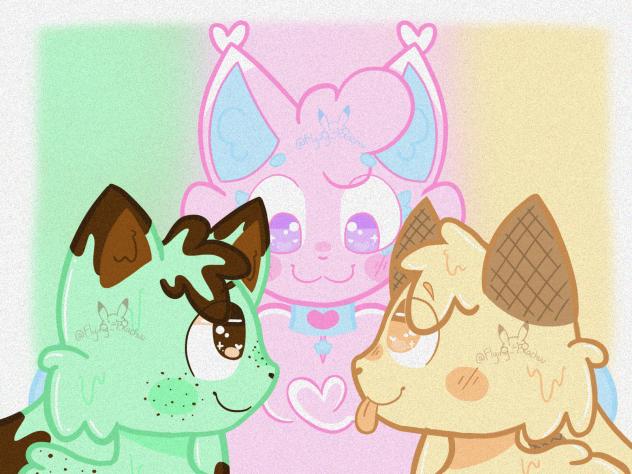 Kittydog Trio 💚🩷💛