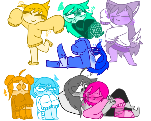 Guilt characters in hoodies!!