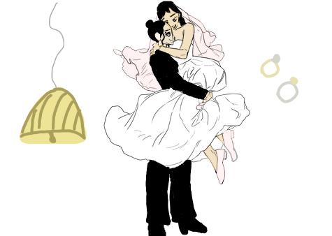 Lesbian couple after their wedding day