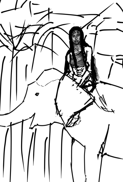 Girl on elephant sketch