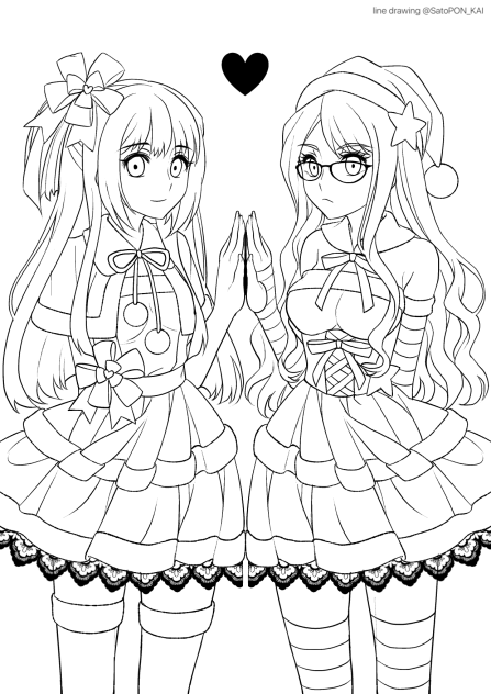 双子妹サンタ娘 線画