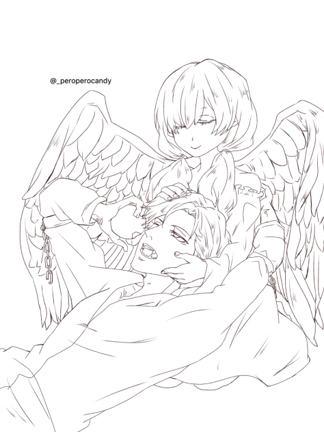 線画 囚われ男子と天使