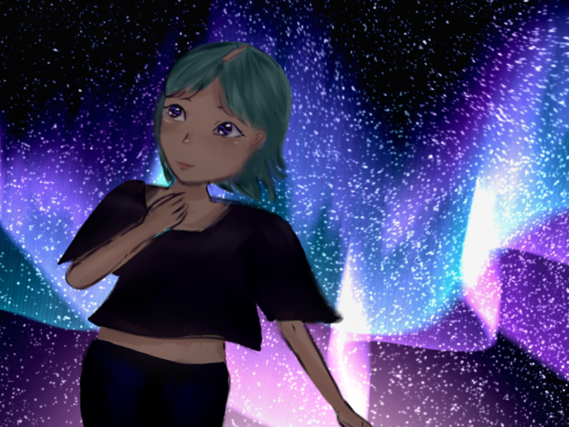 Girl looking at northern lights