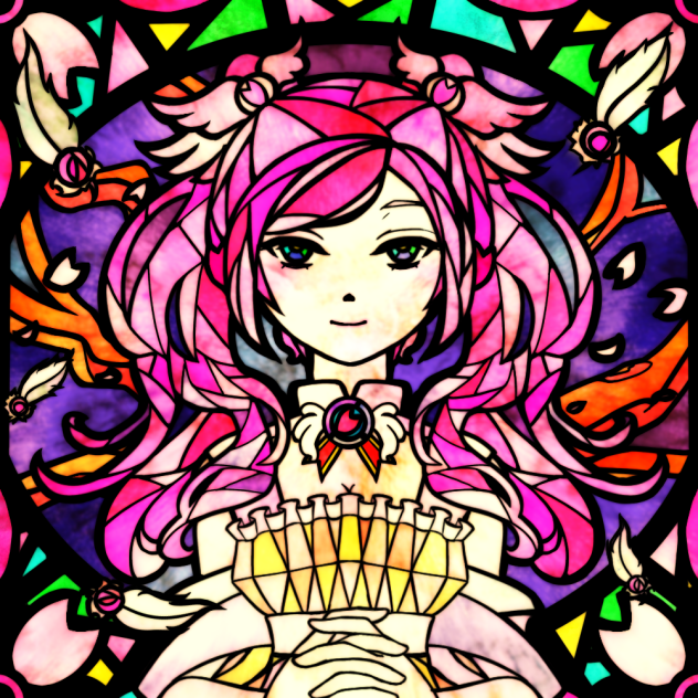 ツインテールと桜っぽいステンドグラス 塗り