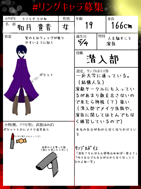 リングキャラ募集参加させていただきます！