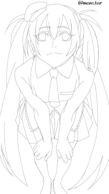 初音ミク 塗り絵 線画