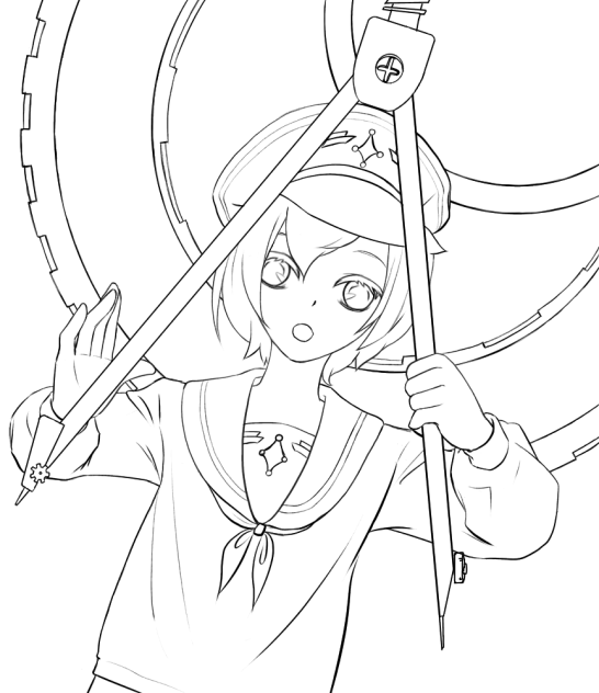 週末の落書き14 コンパスと男の子 線画