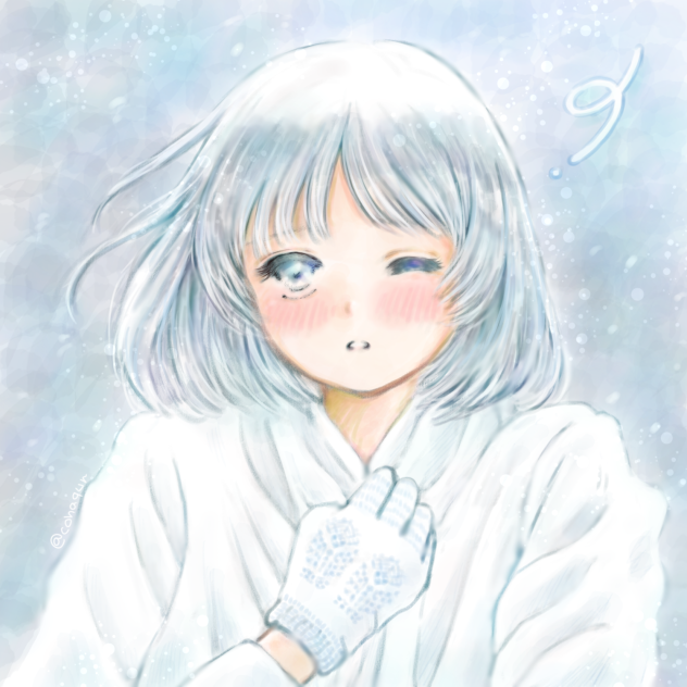初雪北風が寒くて首元をおさえた女の子。